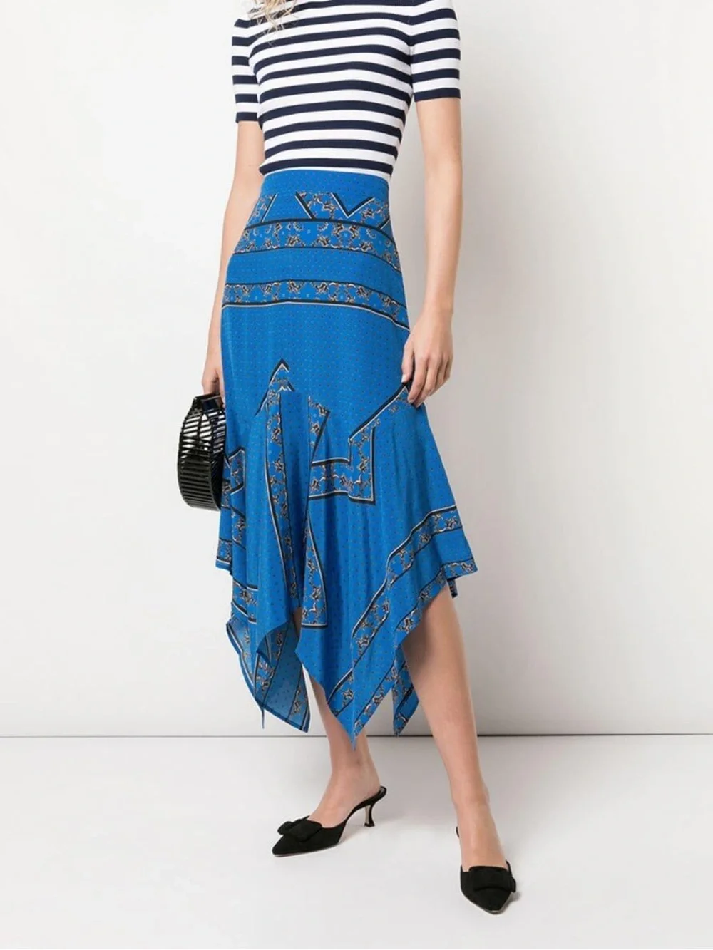GANNI Sandwashed Silk Electric Blue Asymmetrical  Hem Skirt size XL
